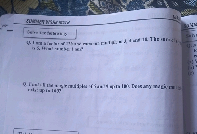SUMMER WORK MATH Solve the following Q I am | StudyX