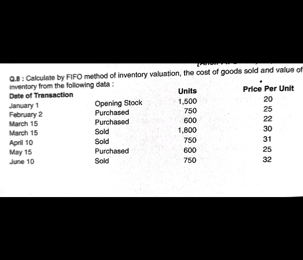Q8 Calculate by FIFO method of inventory | StudyX