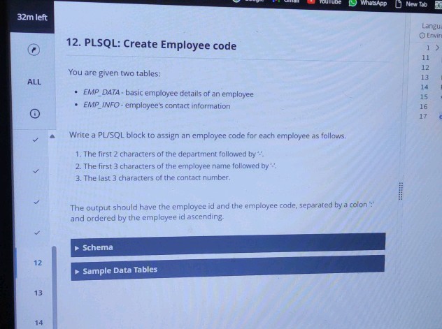 32 m left WhatsApp New Tab 12 PLSQL Create | StudyX