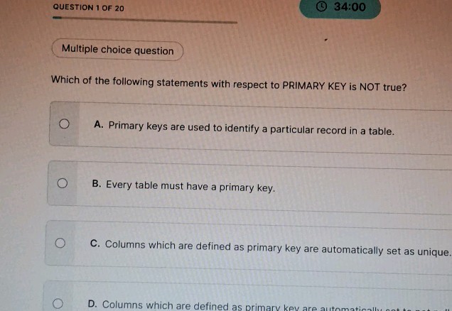 QUESTION 1 OF 20 Multiple choice question | StudyX