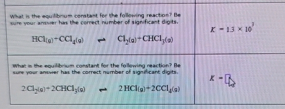 What is the equilibrium constant for the | StudyX