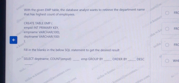 With the given EMP table the database | StudyX