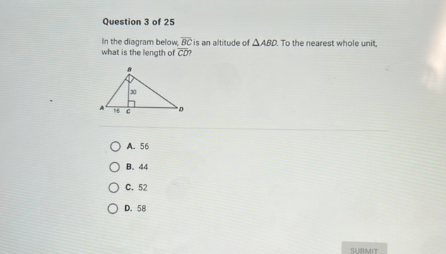 Question 3 of 25 In the diagram below B C | StudyX