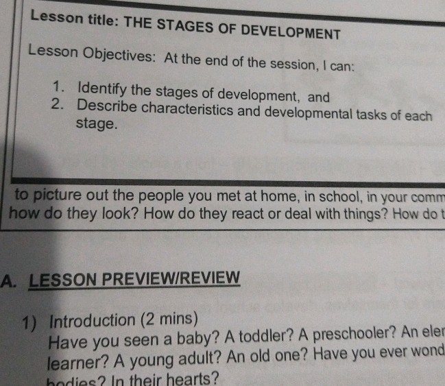 Lesson title THE STAGES OF DEVELOPMENT | StudyX