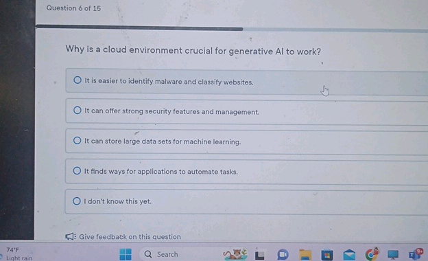 Question 6 of 15 Why is a cloud environment | StudyX