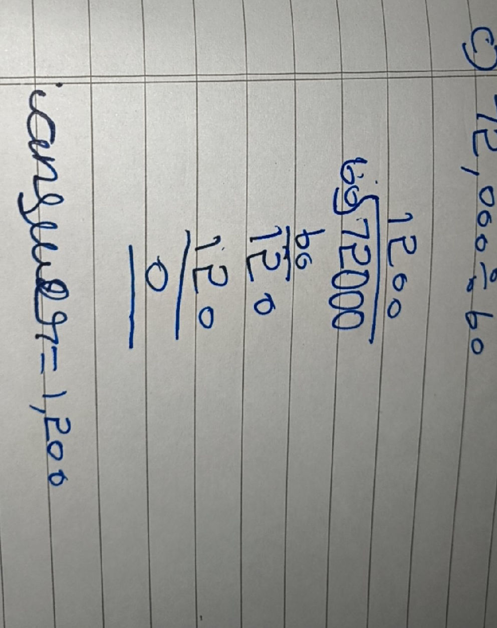 Mathematics Questionnaire Homeworks Math Calculation 72000 divided by 60