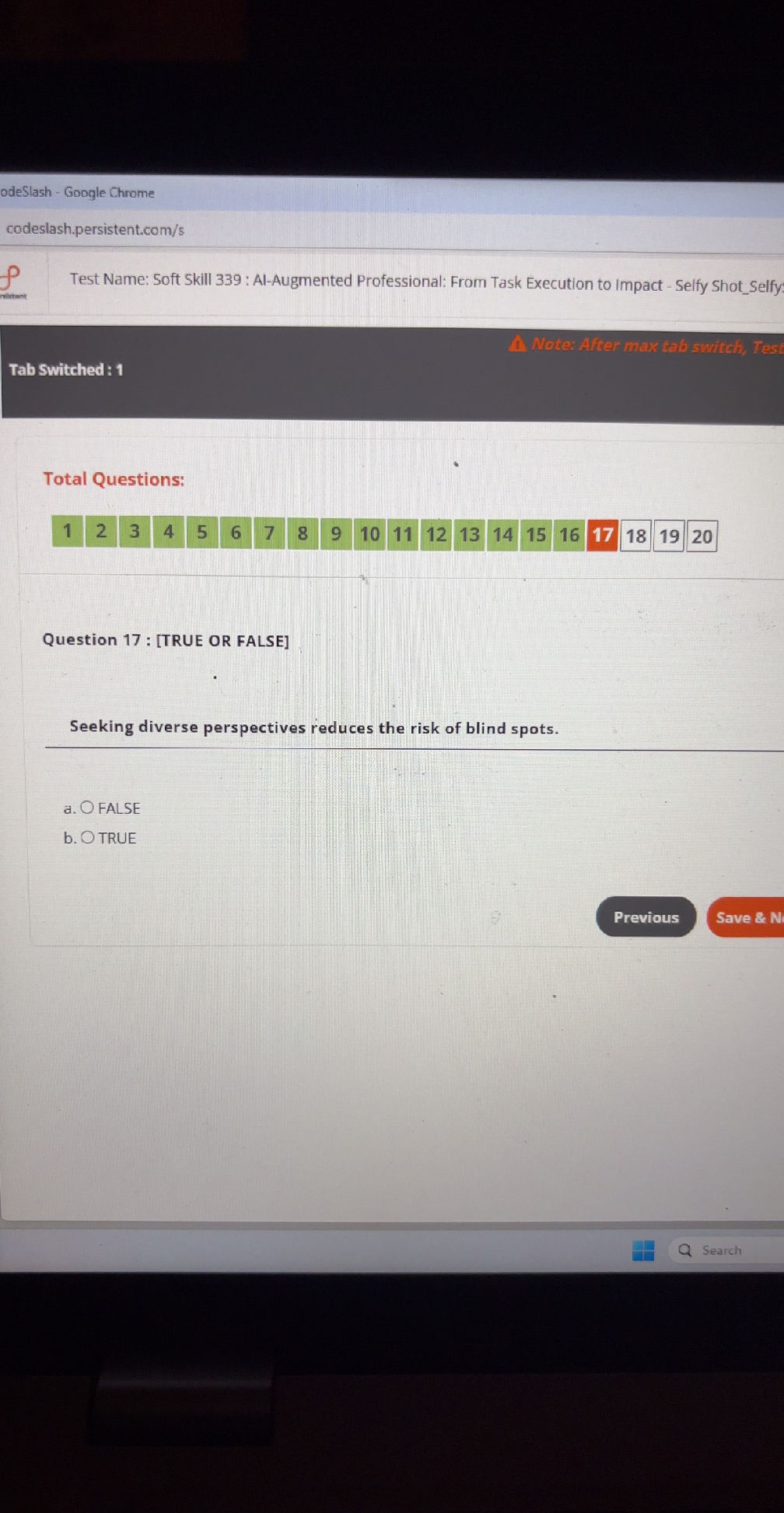 Question 17: [TRUE OR FALSE] Seeking diverse