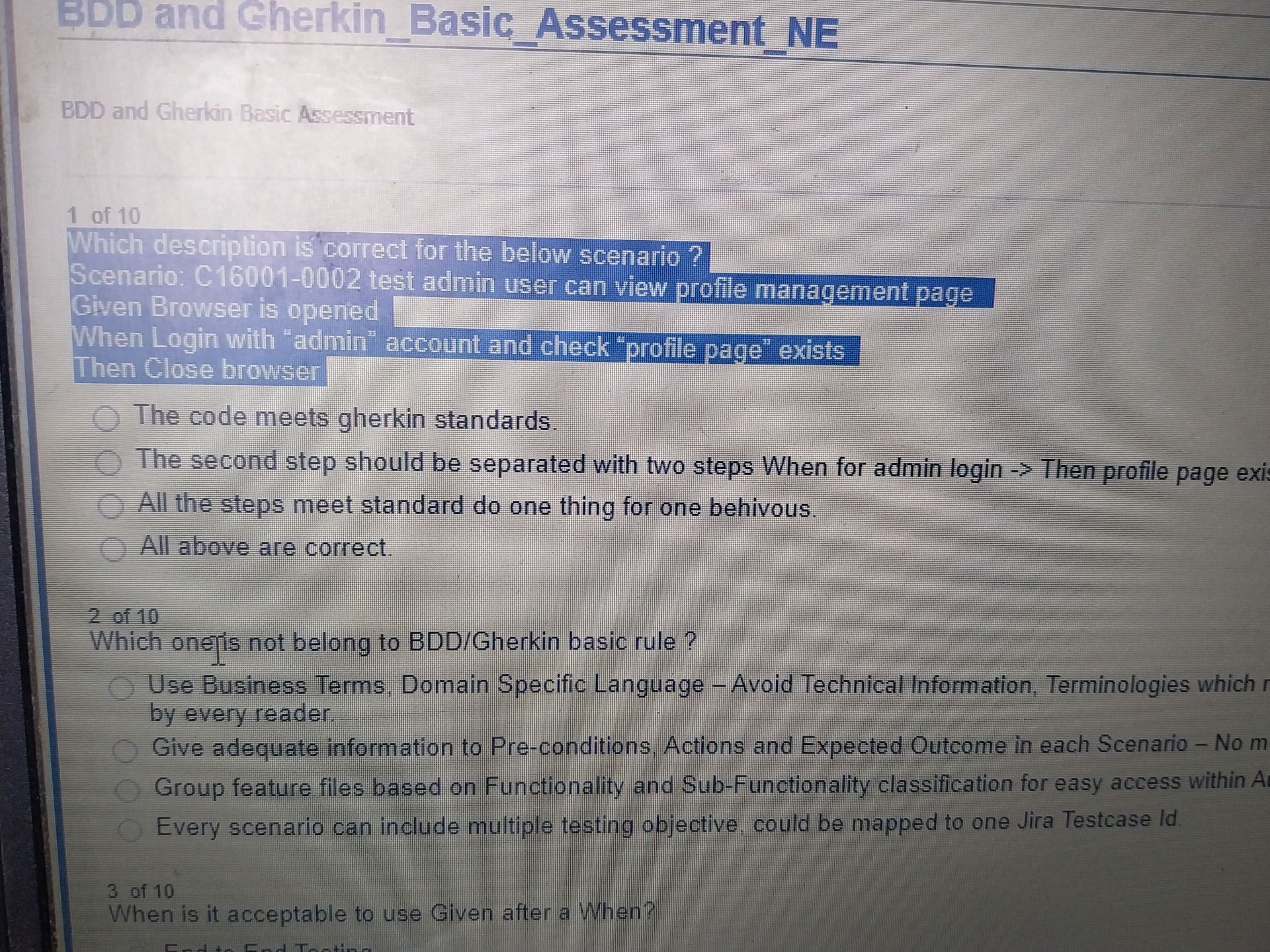 1 of 10 Which description is correct for the | StudyX