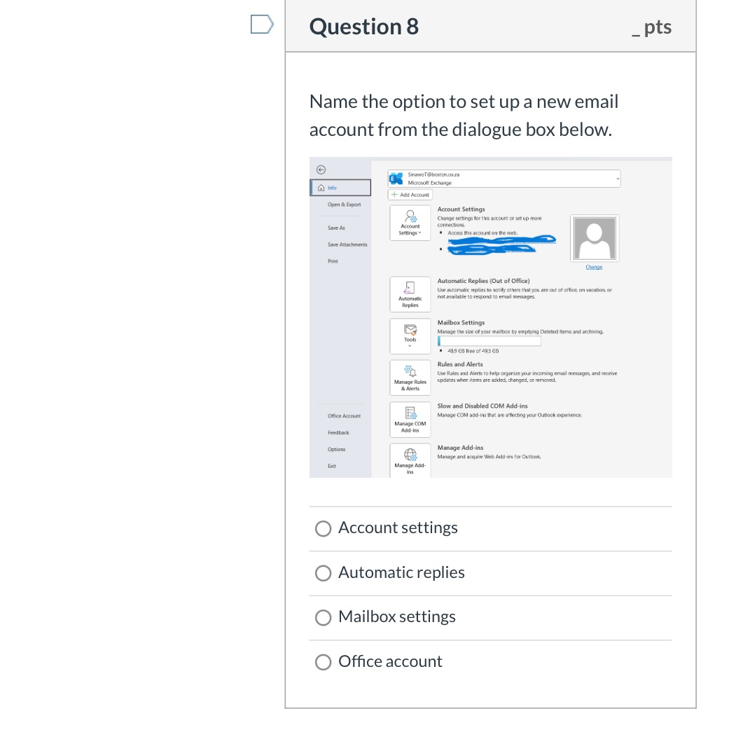 Name the option to set up a new email | StudyX