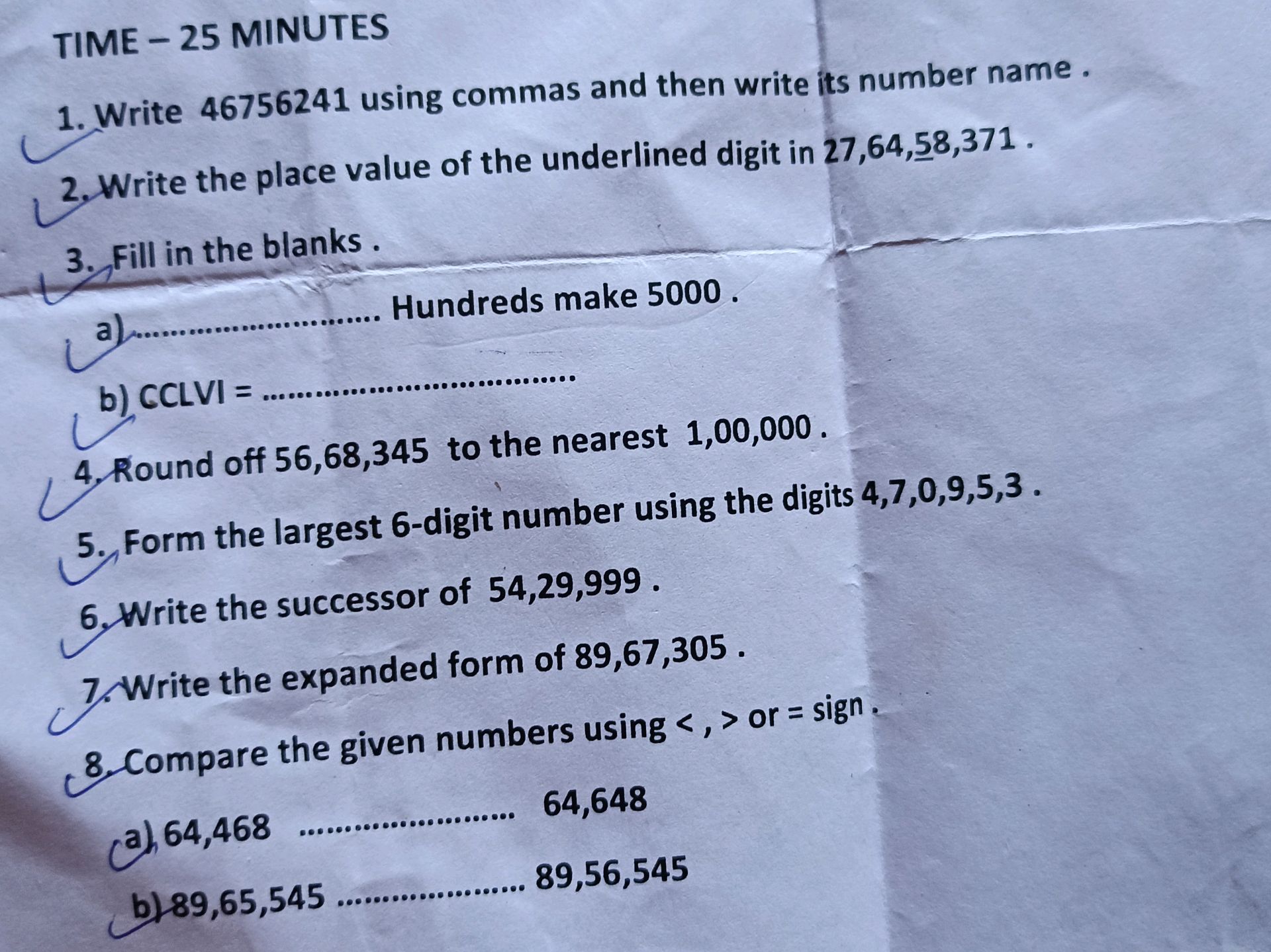 1. Write 46756241 using commas and then | StudyX