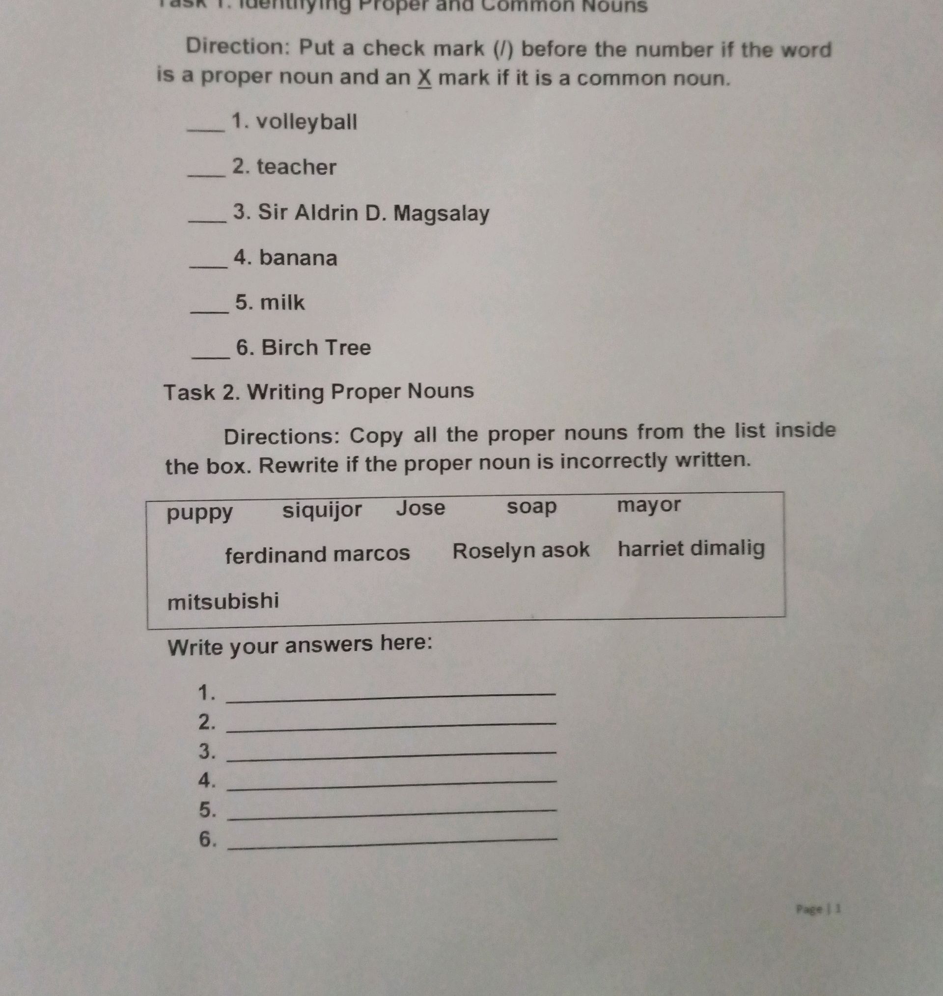 Task 1. Identifying Proper and Common Nouns | StudyX