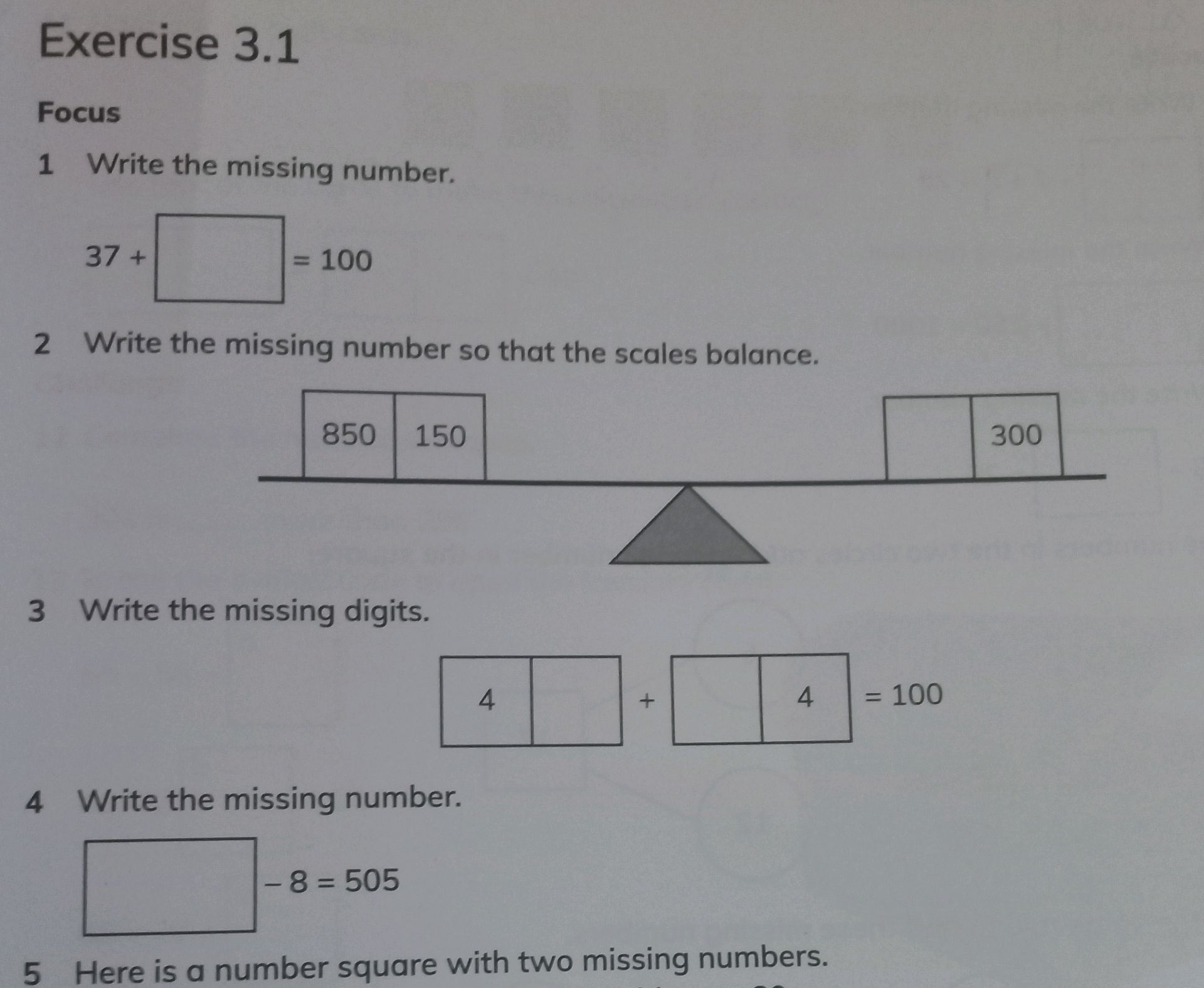 1 Write the missing number. 37 + = 100 2 | StudyX