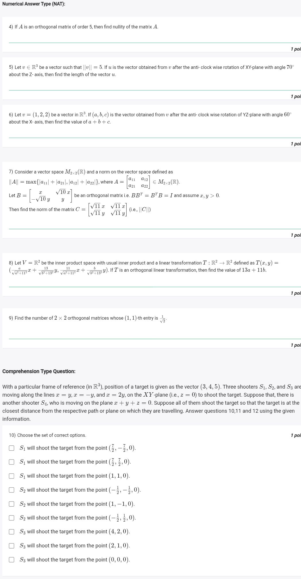 Numerical Answer Type (NAT): 4) If $A$ is an
