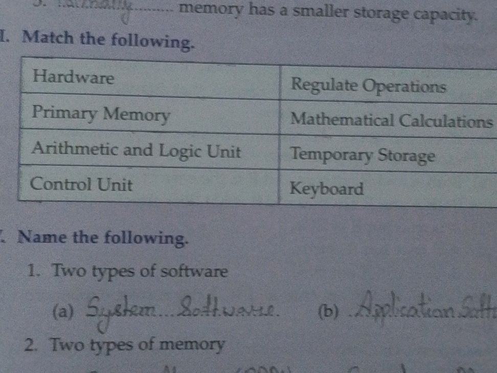 I. Match the following. | Hardware | | StudyX