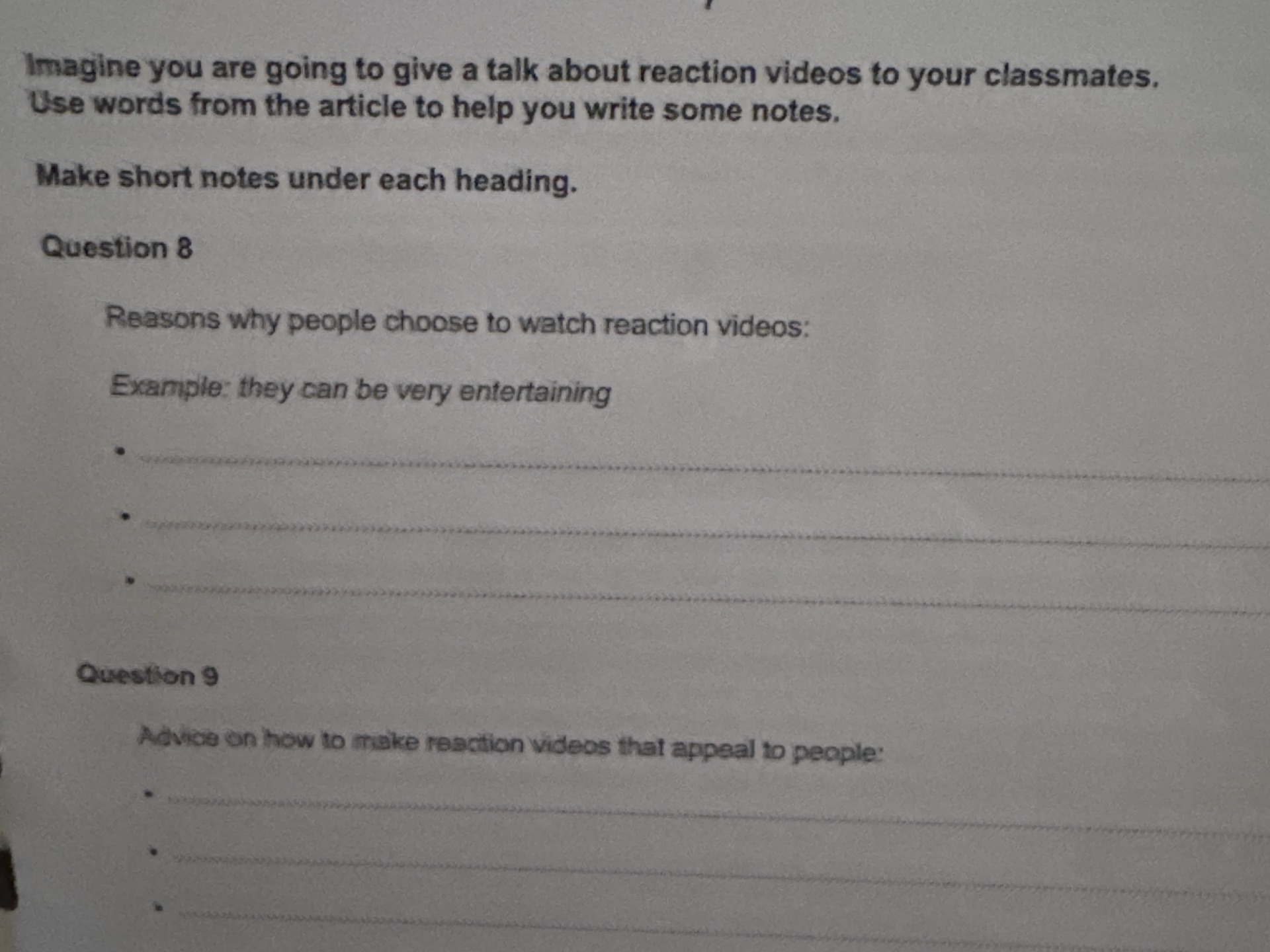 Imagine you are going to give a talk about