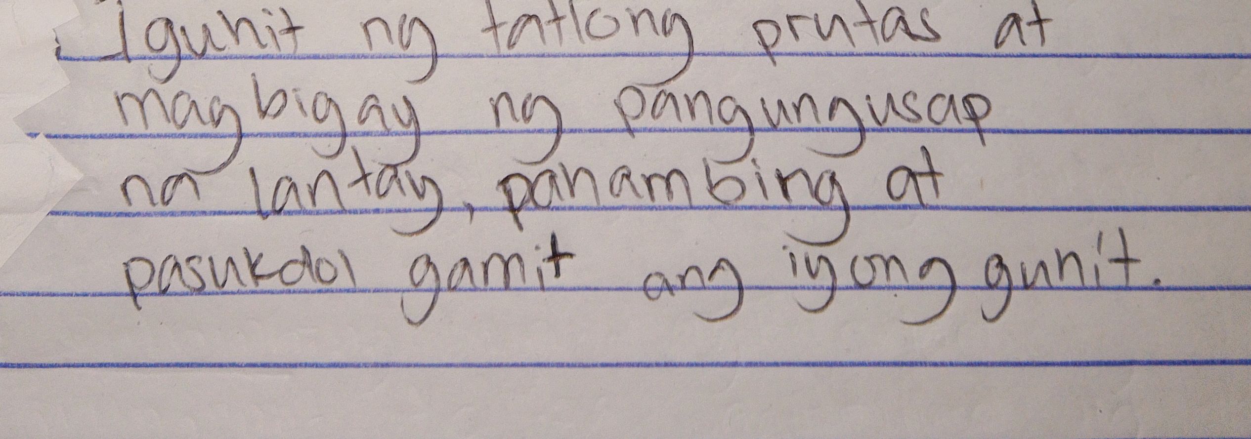 Iguhit ng tatlong prutas at magbigay ng | StudyX