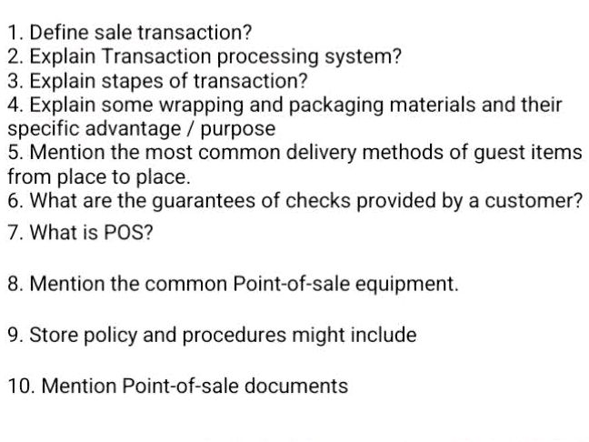 1. Define sale transaction? 2. Explain | StudyX