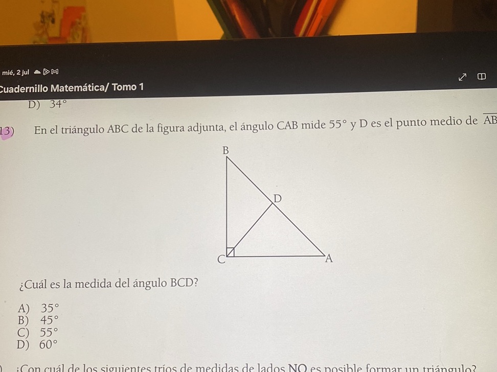 En el triángulo ABC de la figura adjunta, el | StudyX