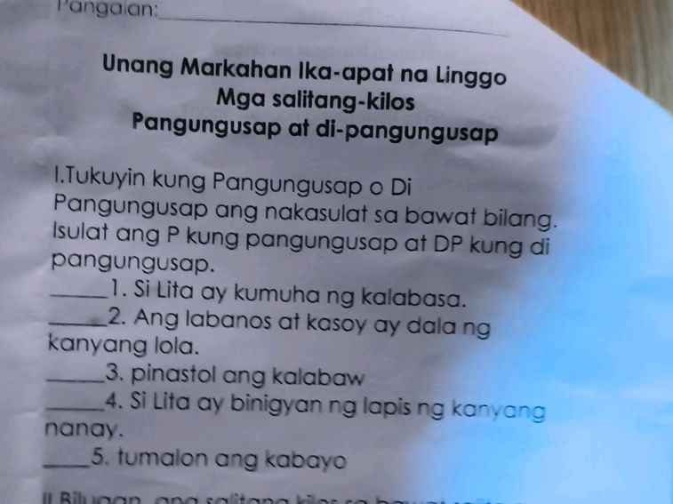 I. Tukuyin kung Pangungusap o Di Pangungusap | StudyX
