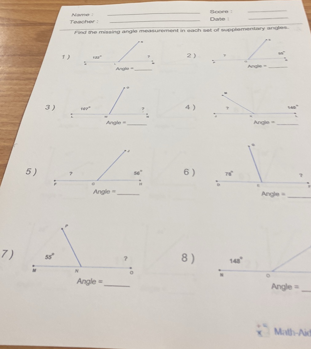 Find the missing angle measurement in each | StudyX