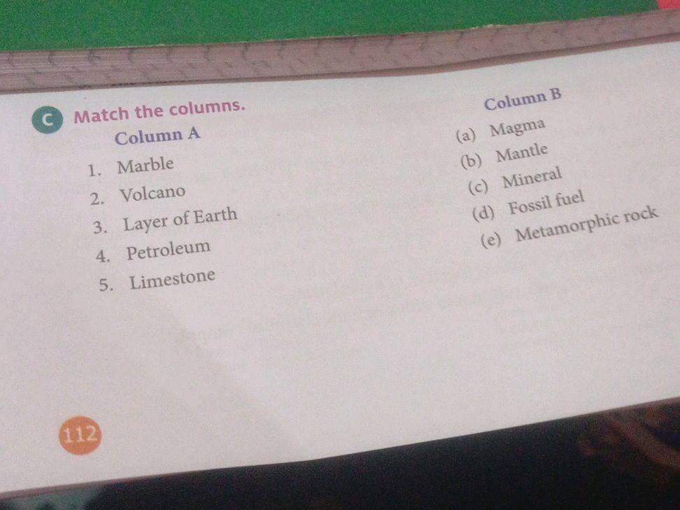 Match the columns. Column A 1. Marble 2. | StudyX