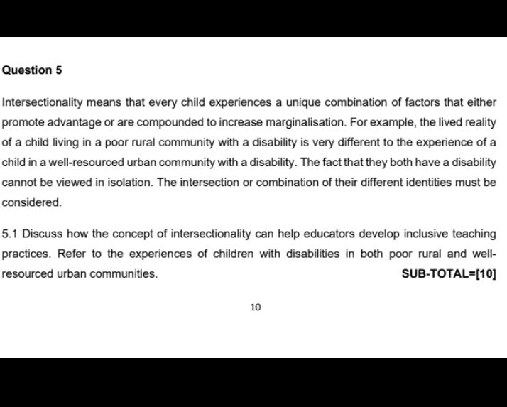 Question 5 Intersectionality means that | StudyX