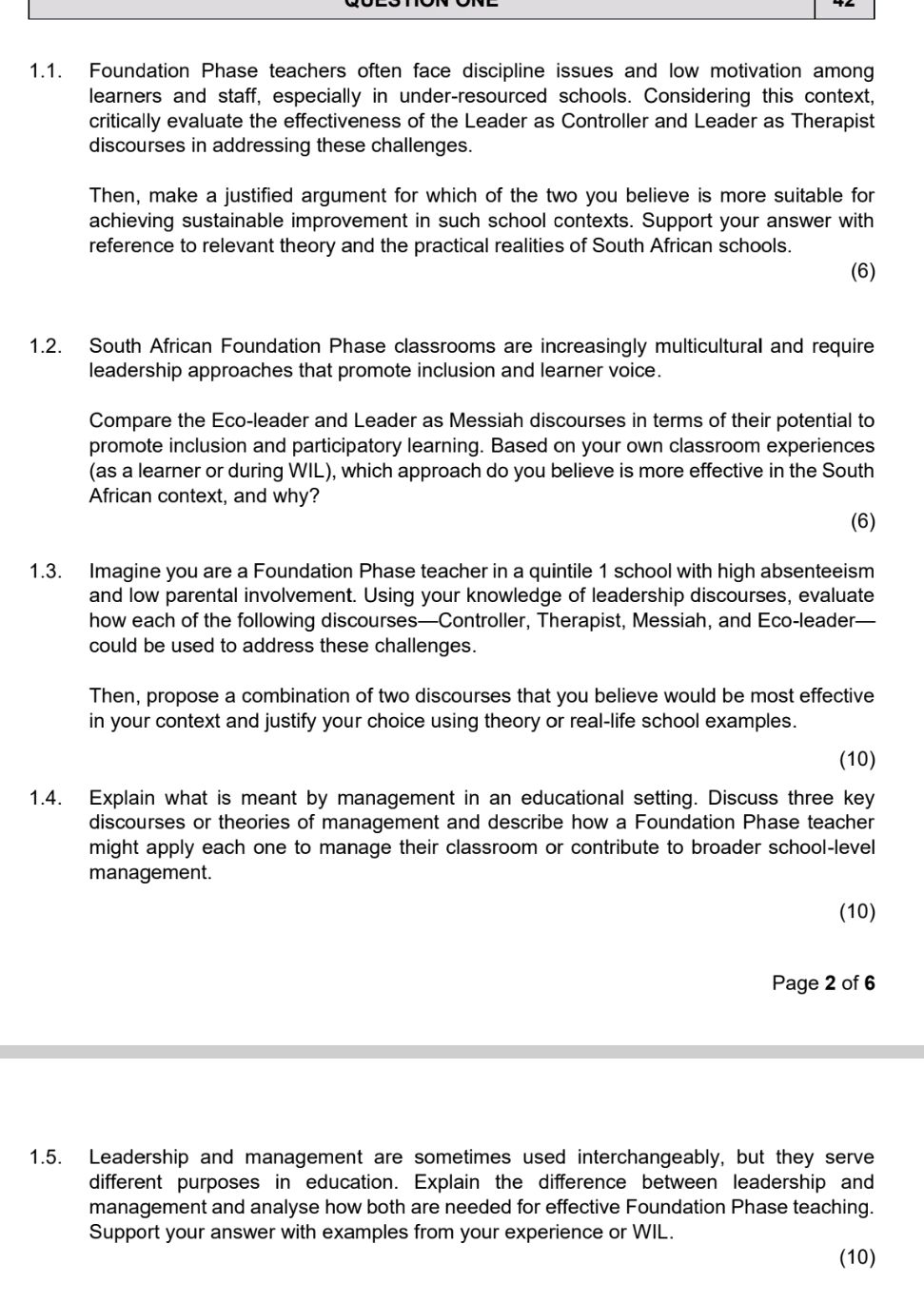 1.1. Foundation Phase teachers often face | StudyX