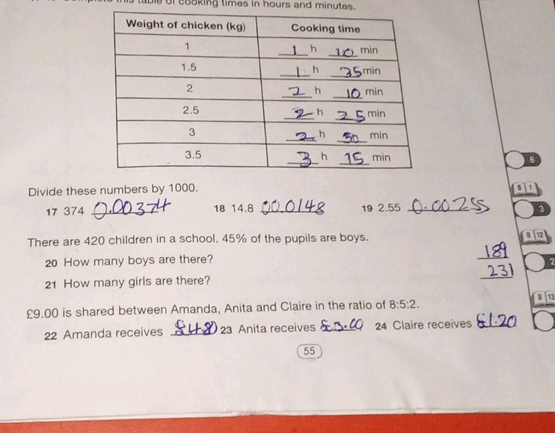 Cooking Time Math Complete this table of cooking times in | StudyX