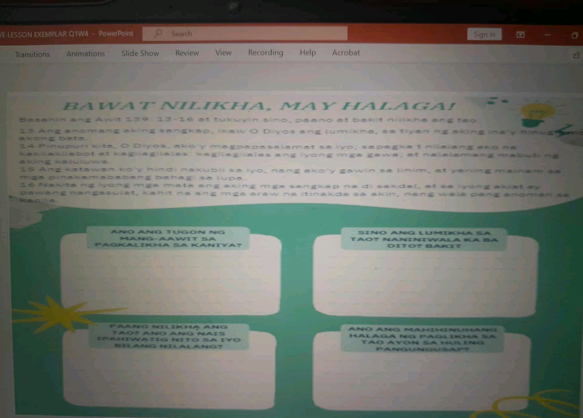 Basahin ang Awit 139:13-16 at tukuyin sino, | StudyX