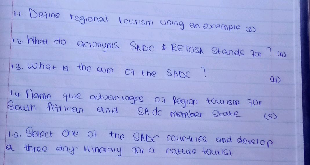1.1. Define regional tourism using an