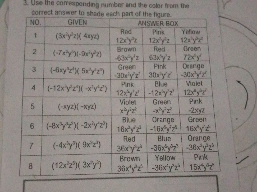 Use the corresponding number and the color