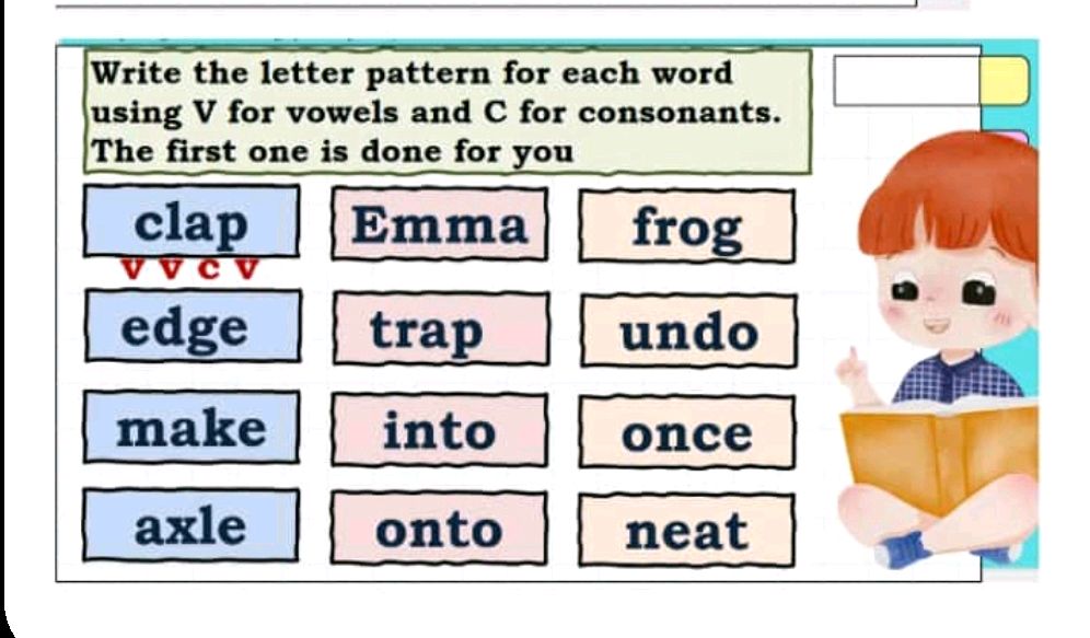 Word Pattern Image With Letters Write the letter pattern for each word using