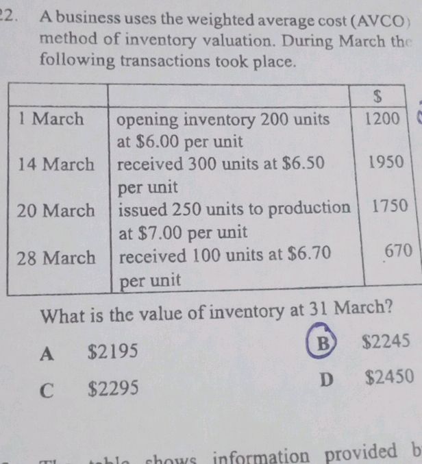 A business uses the weighted average cost | StudyX