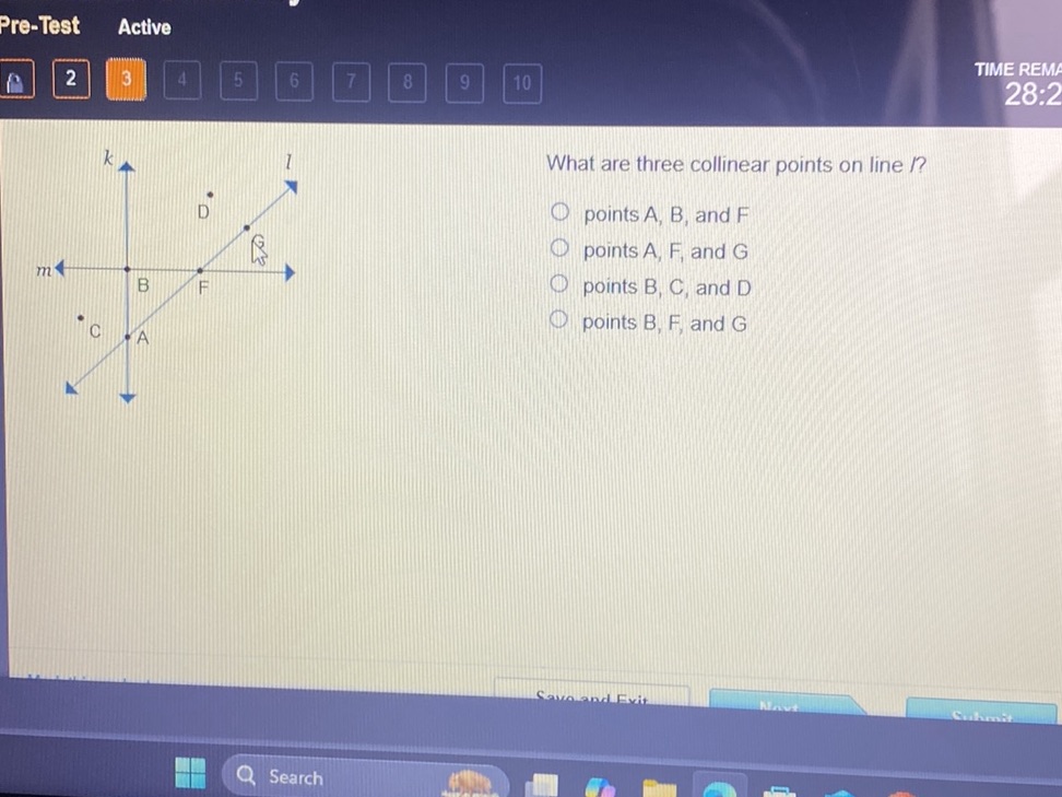 What are three collinear points on line l? | StudyX