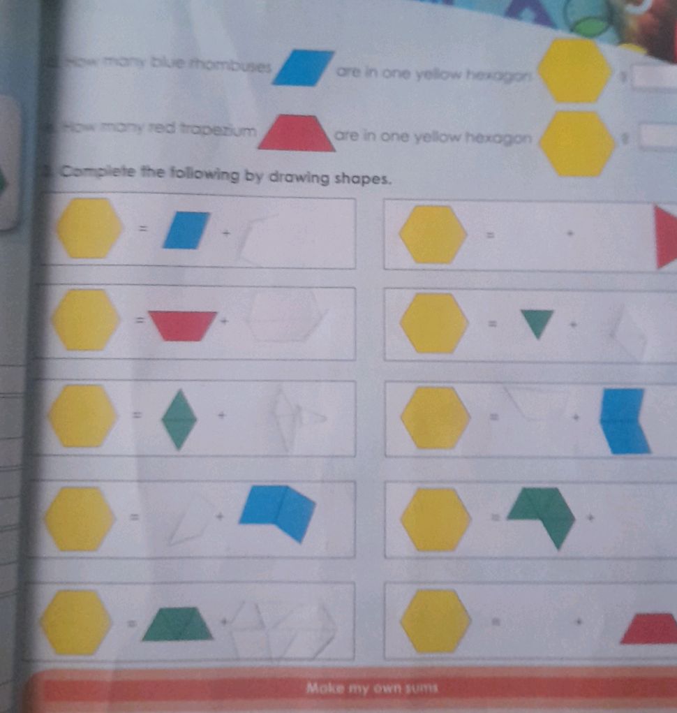 How many blue rhombuses are in one yellow | StudyX