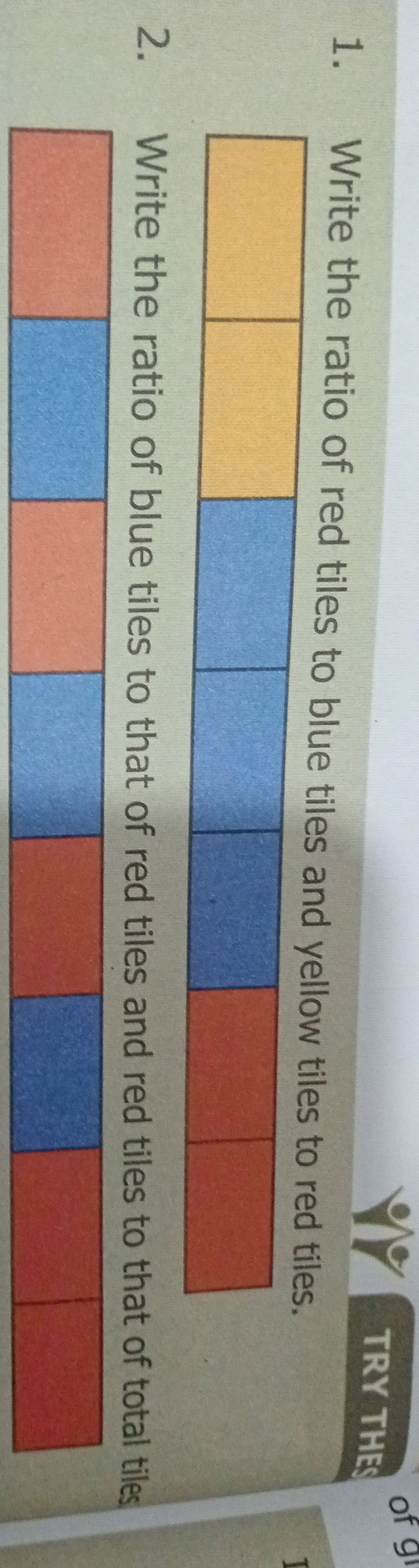 Write the ratio of red tiles to blue tiles