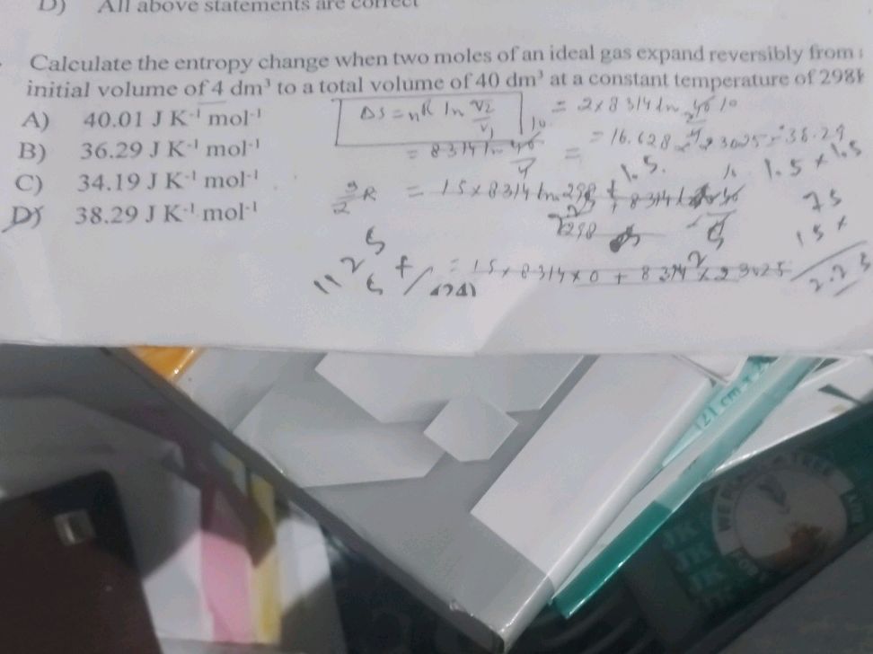 Calculate the entropy change when two moles | StudyX
