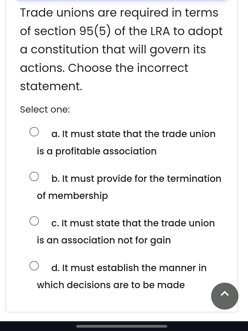 Section 95 Example Trade unions are required in terms of | StudyX