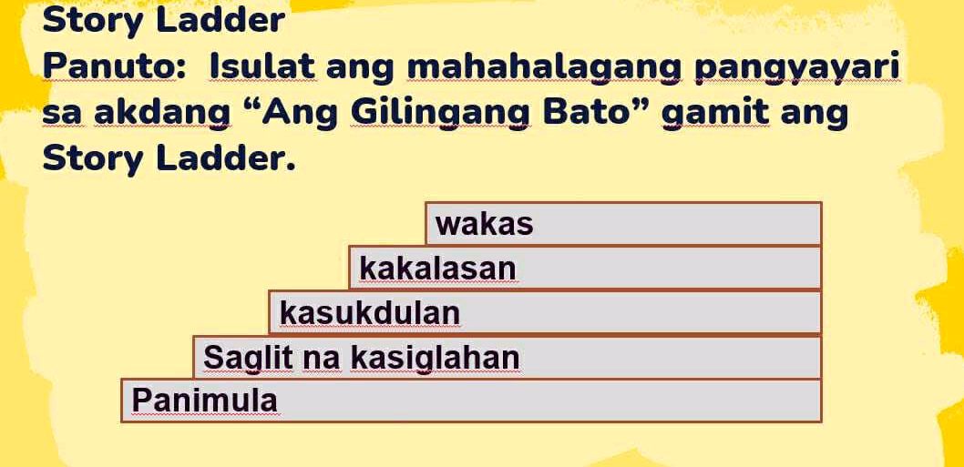 Story Ladder Panuto: Isulat ang mahahalagang | StudyX
