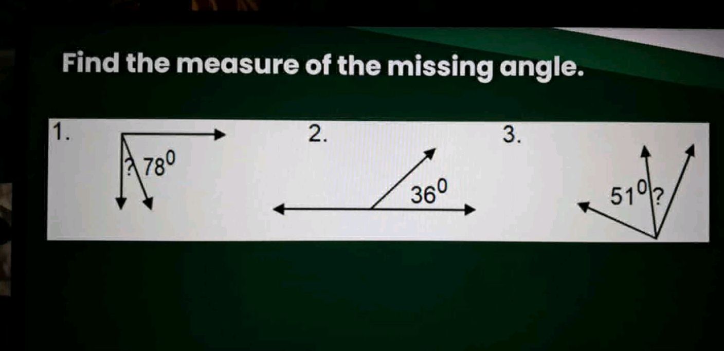 Find the measure of the missing angle. 1. | StudyX