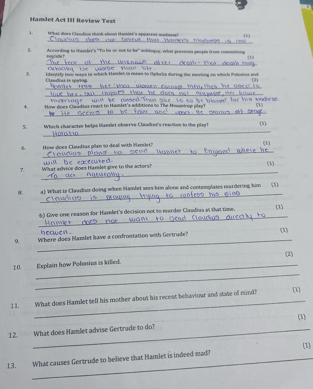 1. What does Claudius think about Hamlet's | StudyX