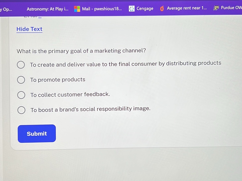 What is the primary goal of a marketing | StudyX