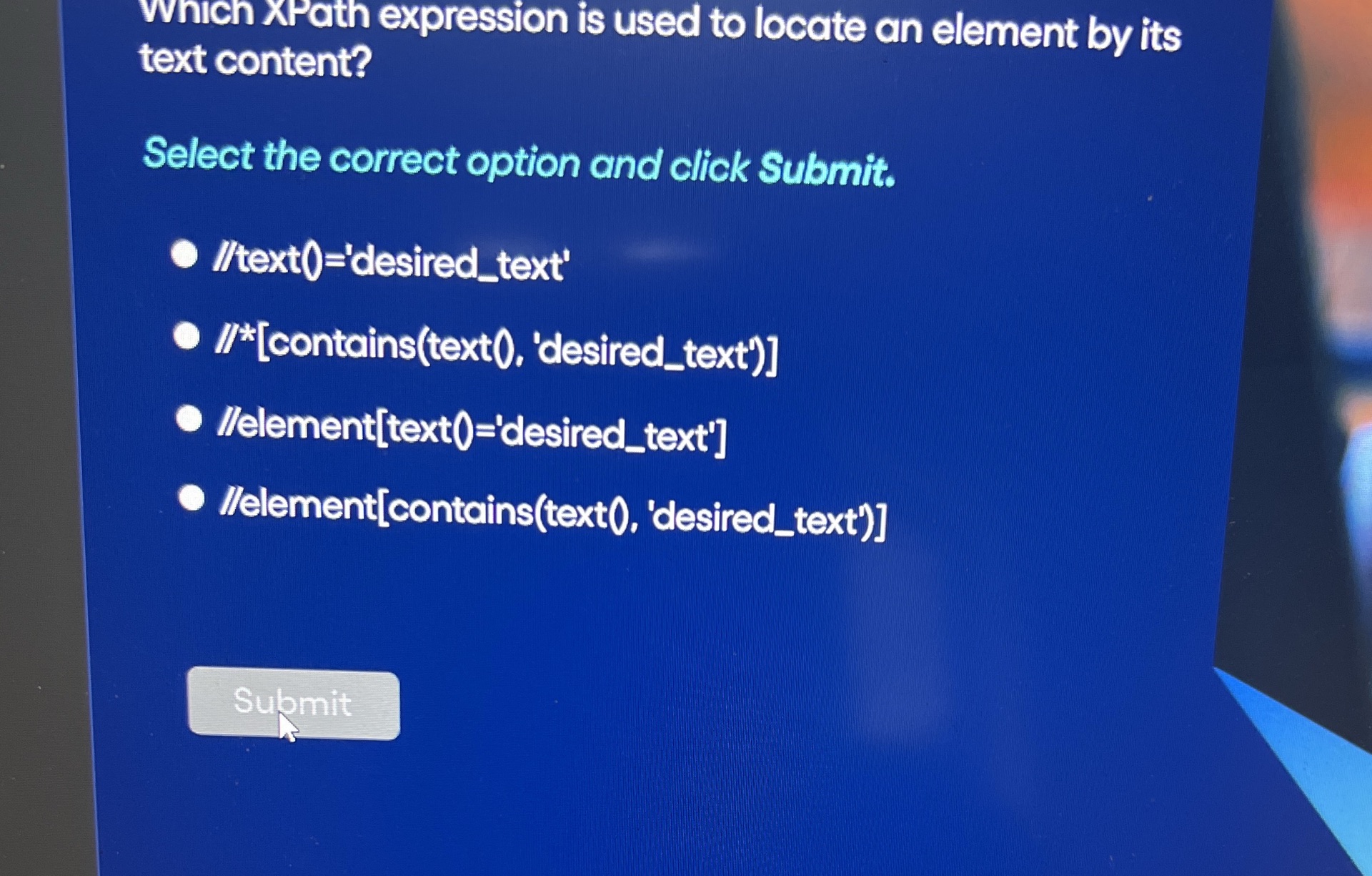 Which XPath expression is used to locate an | StudyX