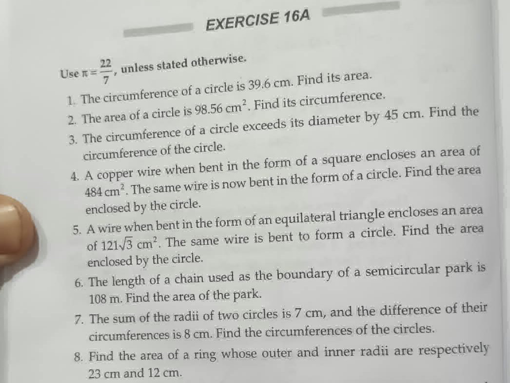 The area of a circle is 98.56 cm². Find its