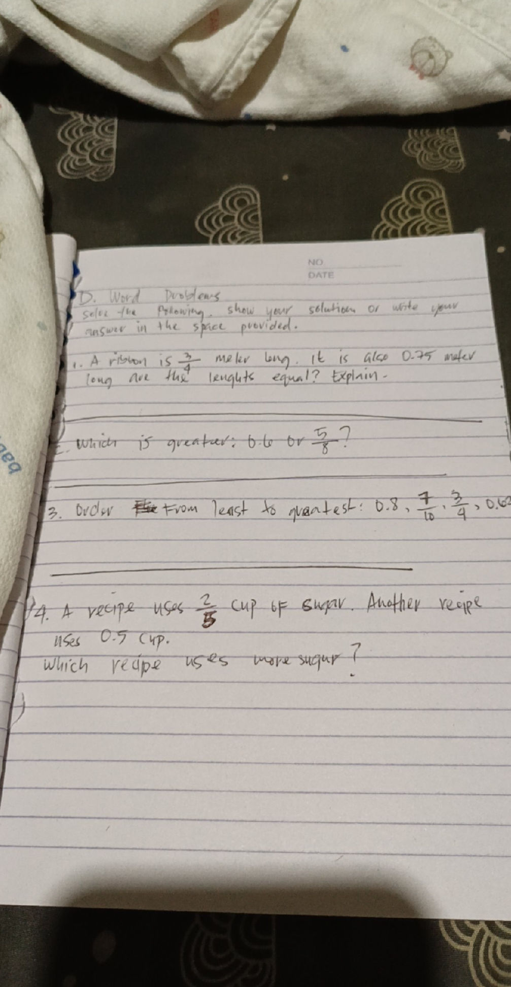 Question Is Homework Math Comparison of Decimal and Fraction