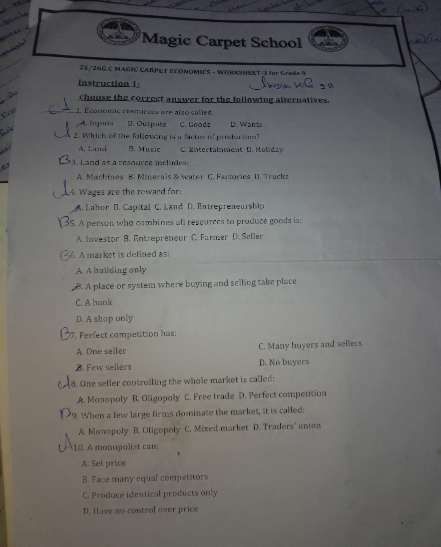 Instruction 1: choose the correct answer for | StudyX