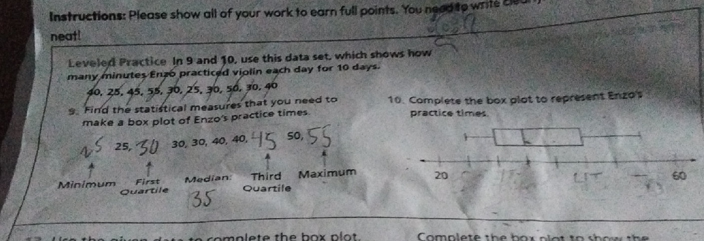 Leveled Practice In 9 and 10, use this data | StudyX