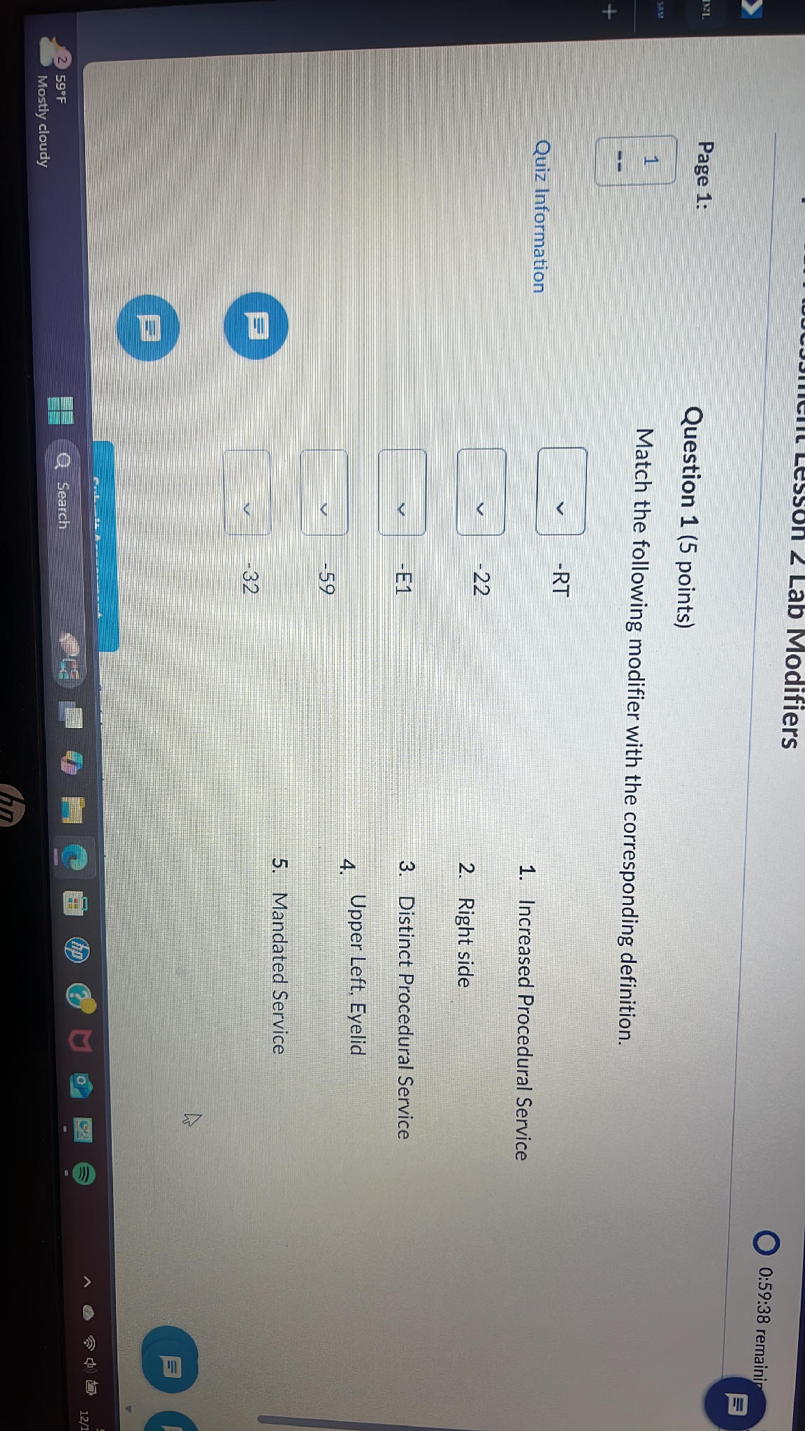 Match the following modifier with the | StudyX