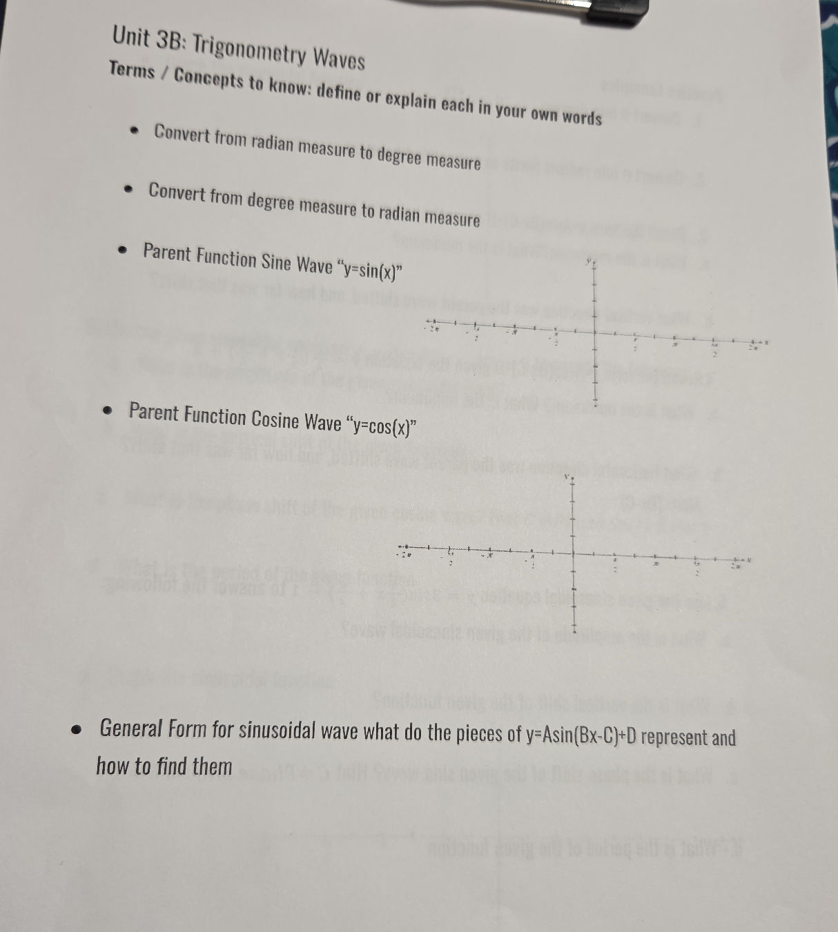 Unit 3B: Trigonometry Waves Terms / Concepts | StudyX