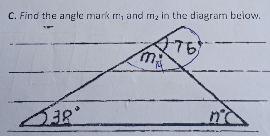 C. Find the angle mark $m_1$ and $m_2$ in | StudyX
